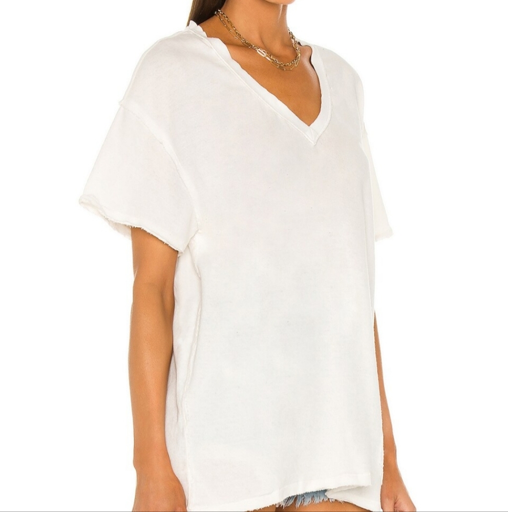 FREE PEOPLE Ivory Distressed Joni Oversized Tee